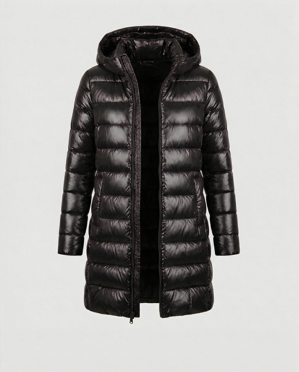 Lange Puffer Jas met Capuchon voor Dames - Schwarz