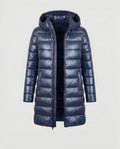 Lange Puffer Jas met Capuchon voor Dames - Blau