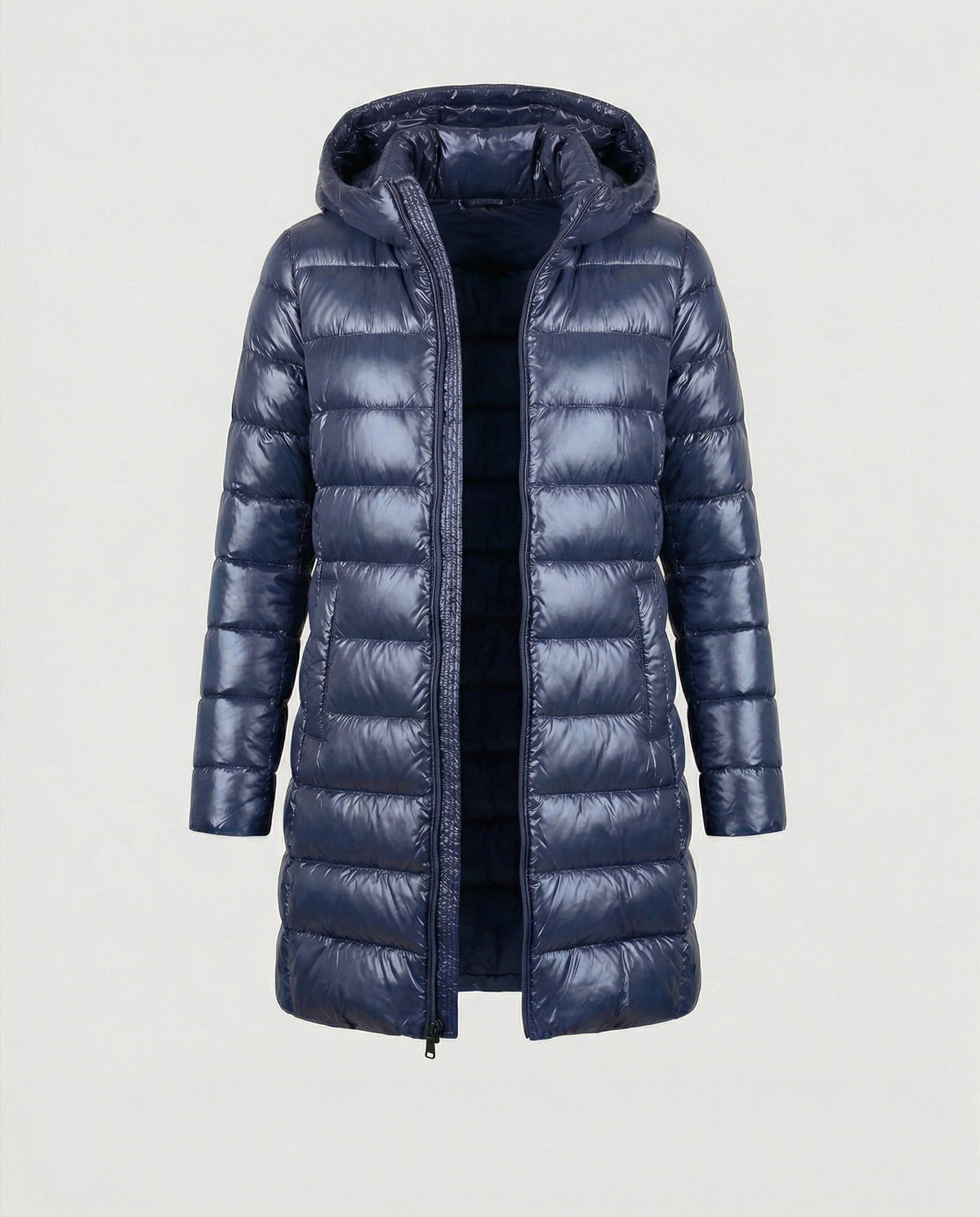 Lange Puffer Jas met Capuchon voor Dames - Blau