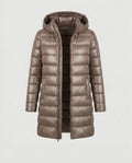 Lange Puffer Jas met Capuchon voor Dames - Khaki