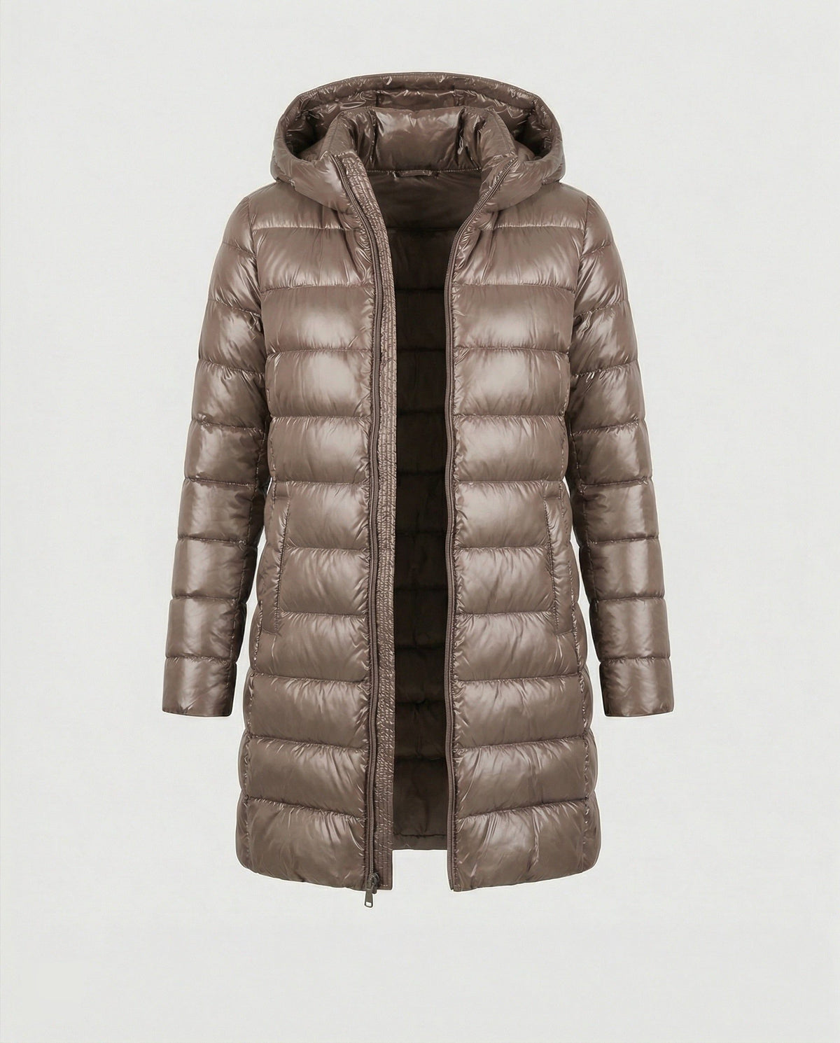 Lange Puffer Jas met Capuchon voor Dames - Khaki