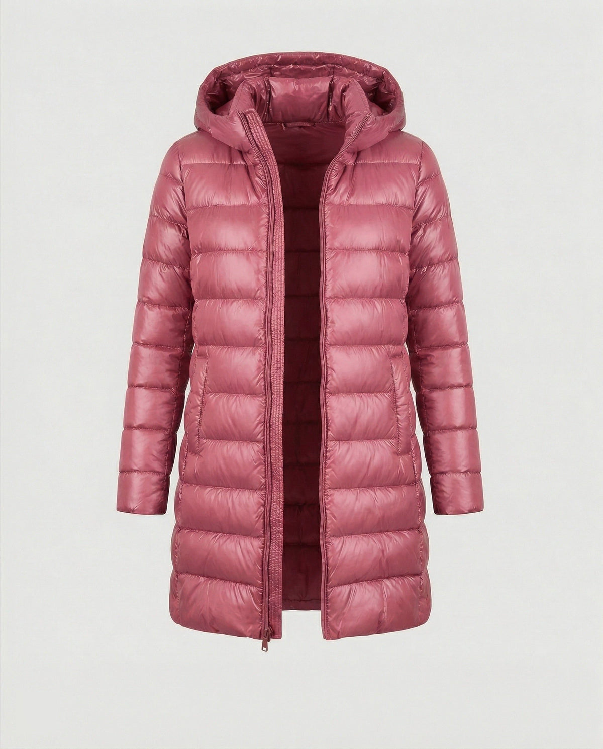 Lange Puffer Jas met Capuchon voor Dames - Rosa