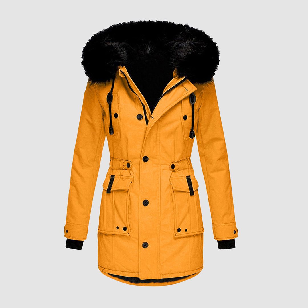 Lange Puffer Winterjas met Bontafvoering Capuchon voor Dames
