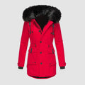 Lange Puffer Winterjas met Bontafvoering Capuchon voor Dames - Rot
