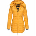 Lange Puffer Winterjas met Capuchon voor Dames - Gelb