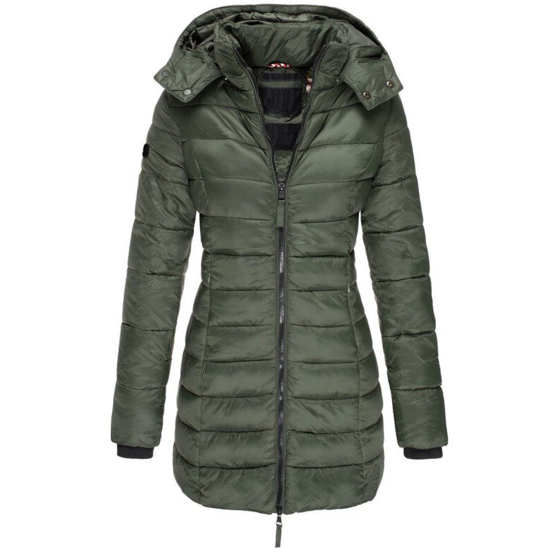 Lange Puffer Winterjas met Capuchon voor Dames - Grün