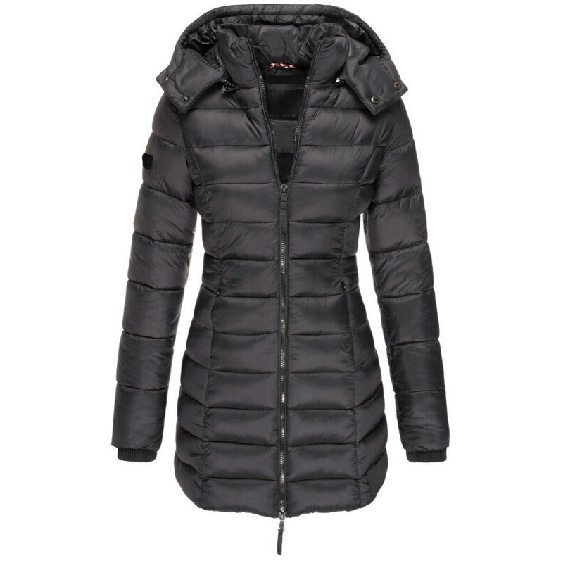Lange Puffer Winterjas met Capuchon voor Dames - Schwarz