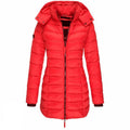 Lange Puffer Winterjas met Capuchon voor Dames - Rot