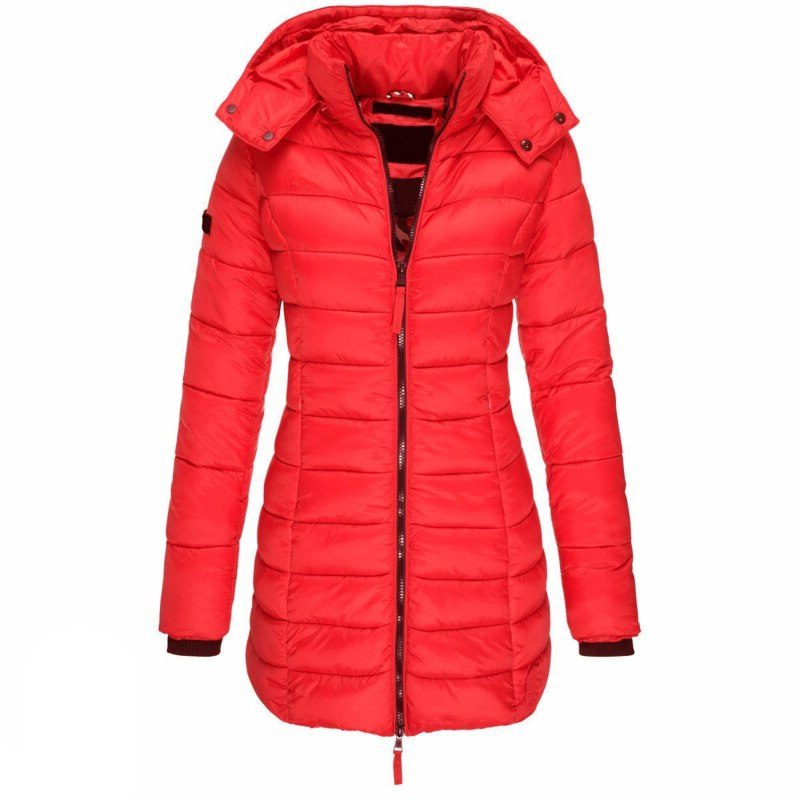 Lange Puffer Winterjas met Capuchon voor Dames - Rot