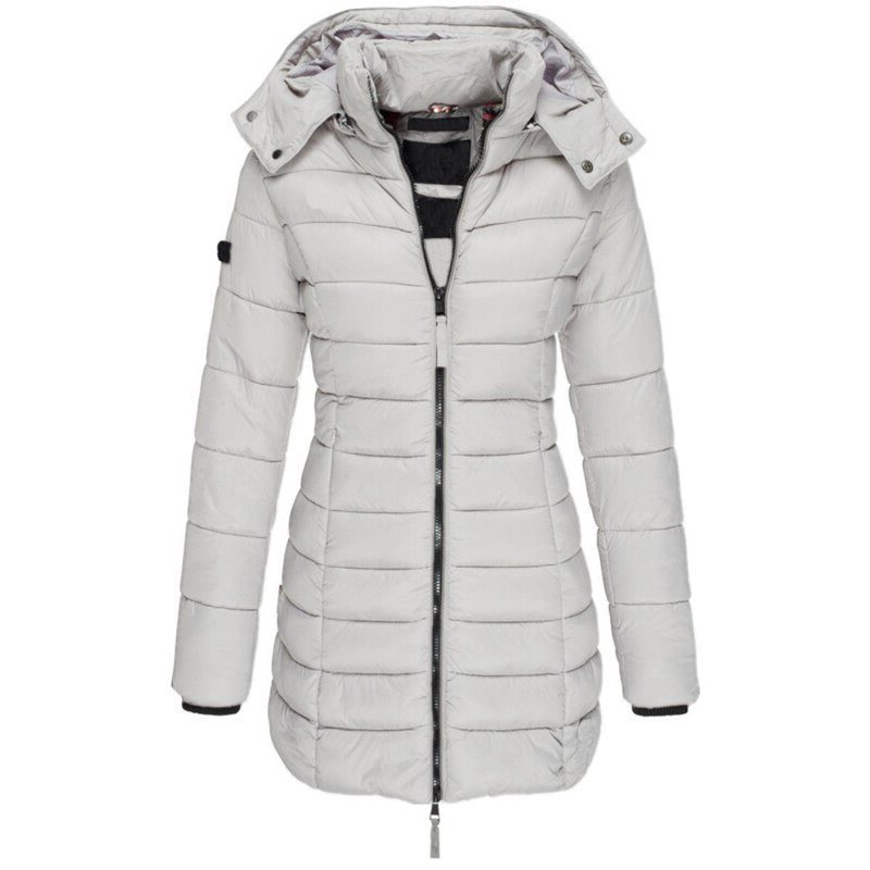 Lange Puffer Winterjas met Capuchon voor Dames - Grau