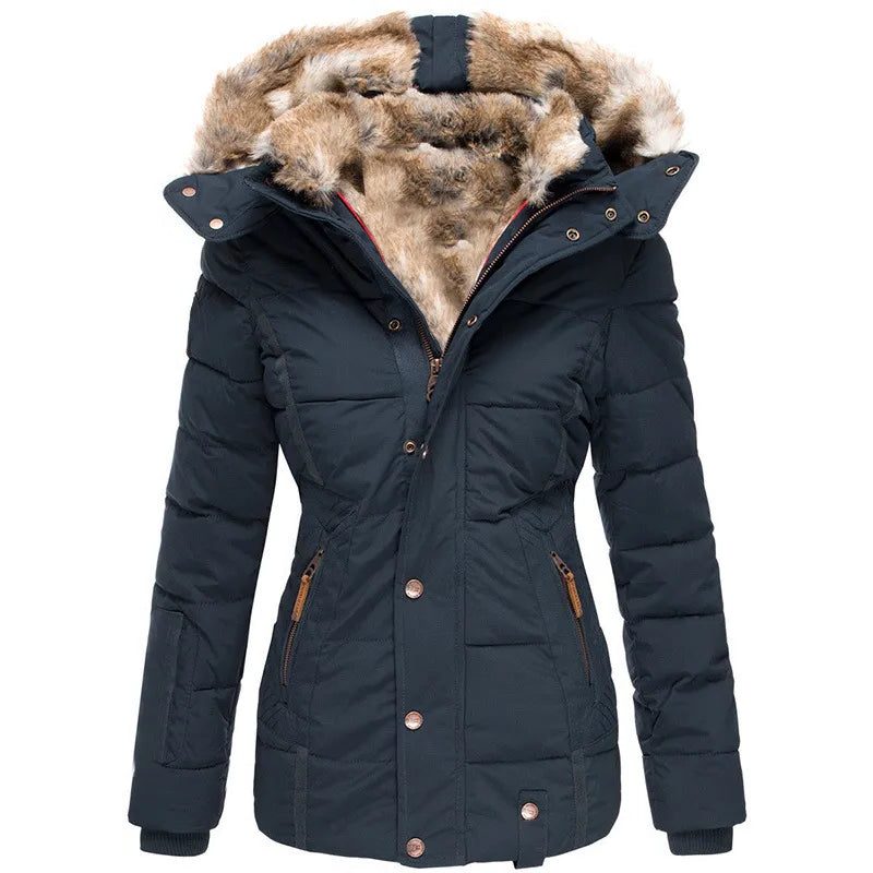 Lange Puffer Winterjas met Faux Fur Capuchon voor Dames - Blau