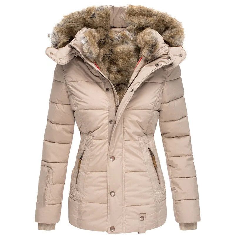 Lange Puffer Winterjas met Faux Fur Capuchon voor Dames - Beige