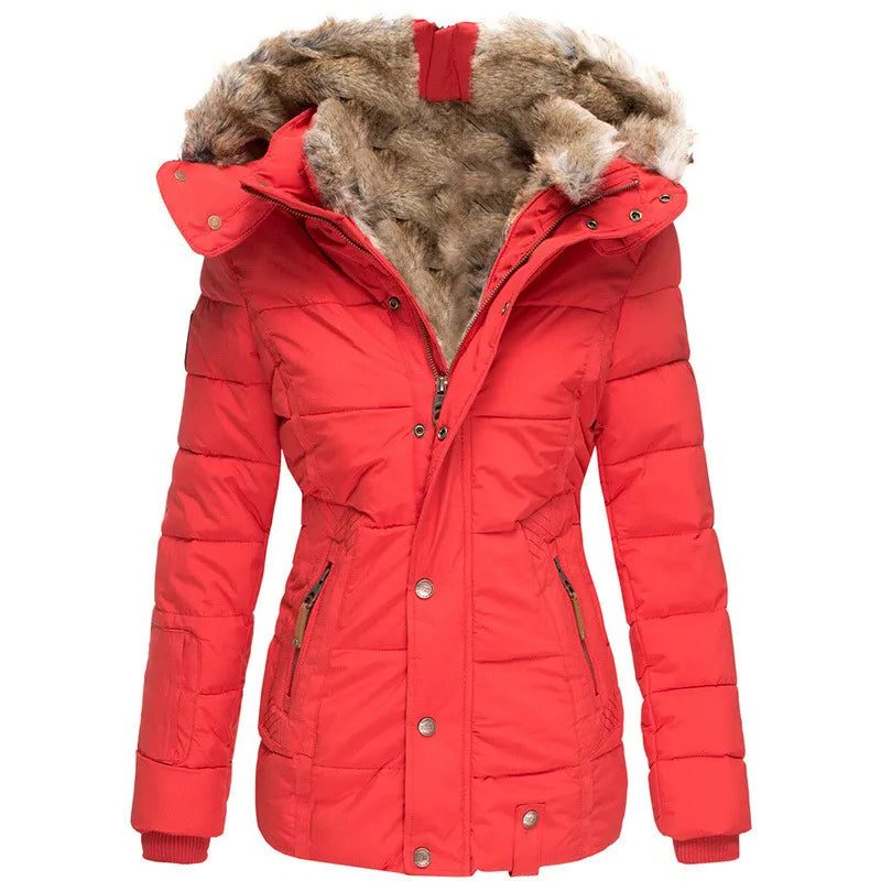 Lange Puffer Winterjas met Faux Fur Capuchon voor Dames - Rot