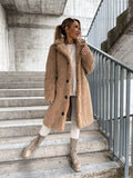 Lange Teddy Trenchcoat met Knoopsluiting voor Dames
