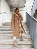 Lange Teddy Trenchcoat met Knoopsluiting voor Dames - Beige
