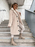 Lange Teddy Trenchcoat met Knoopsluiting voor Dames - Creme