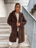 Lange Teddy Trenchcoat met Knoopsluiting voor Dames - Hellbraun