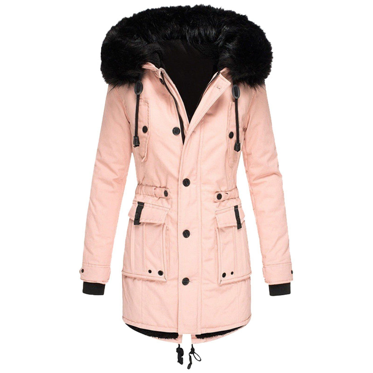 Lange Winterjas met Bontafvoering voor Dames - Rosa