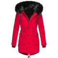 Lange Winterjas met Bontafvoering voor Dames - Rot