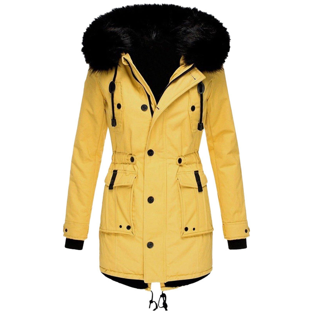 Lange Winterjas met Bontafvoering voor Dames - Gelb