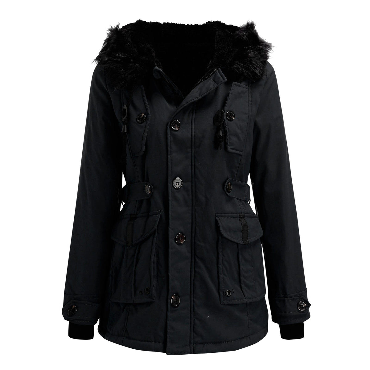 Lange Winterjas met Bontafvoering voor Dames - View 9