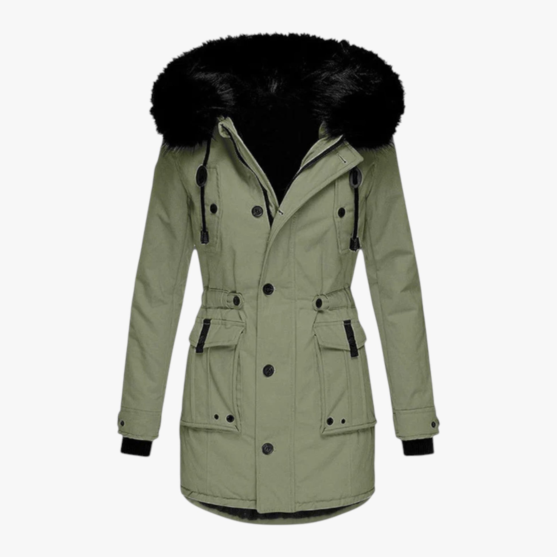 Lange Winterjas met Bontafwerking voor Dames - Grøn