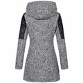 Lange Winterjas met Capuchon en Patchwork Materiaal voor Dames
