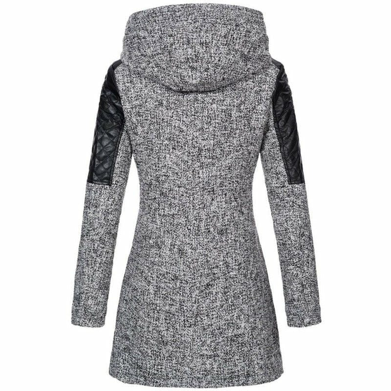 Lange Winterjas met Capuchon en Patchwork Materiaal voor Dames
