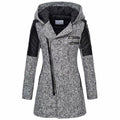 Lange Winterjas met Capuchon en Patchwork Materiaal voor Dames - Grau