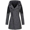 Lange Winterjas met Capuchon en Patchwork Materiaal voor Dames - Dunkelgrau