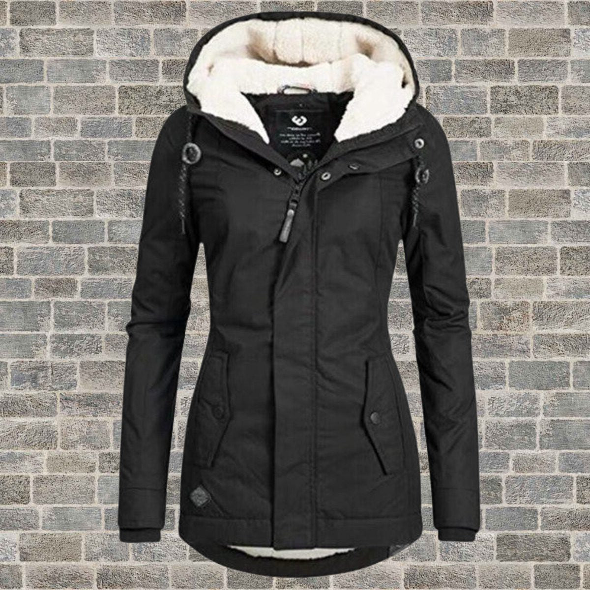 Lange Winterjas met Capuchon en Teddy Voering voor Dames - Schwarz