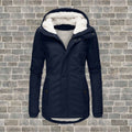 Lange Winterjas met Capuchon en Teddy Voering voor Dames - Marineblau