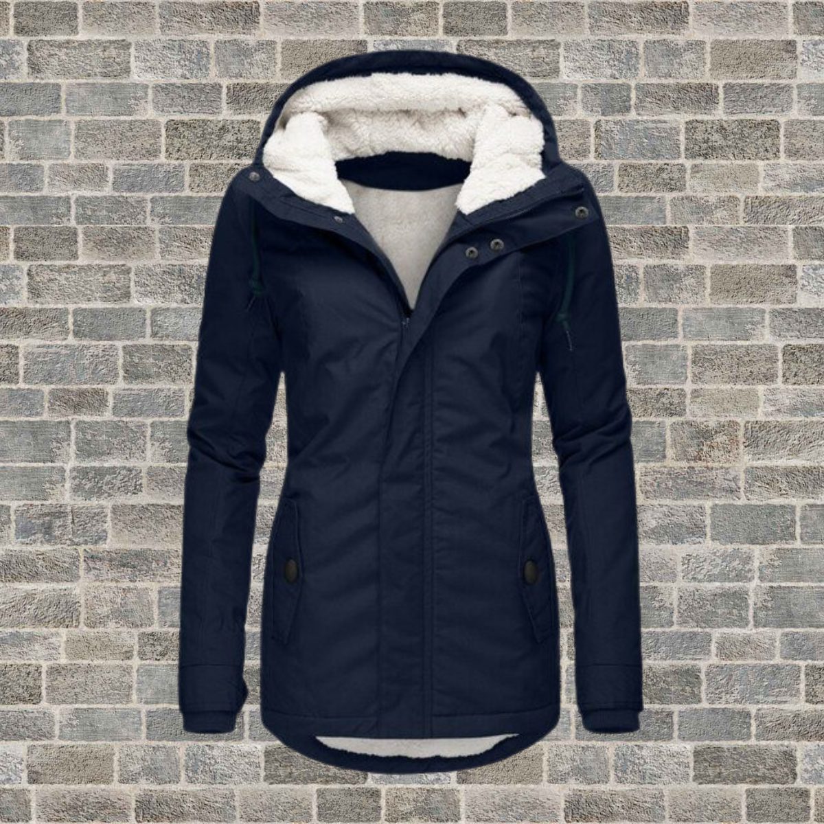 Lange Winterjas met Capuchon en Teddy Voering voor Dames - Marineblau