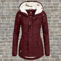 Lange Winterjas met Capuchon en Teddy Voering voor Dames - Weinrot