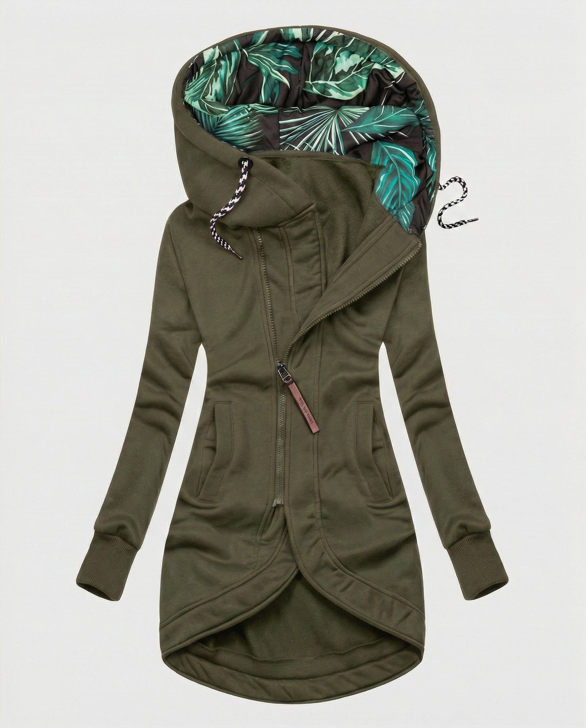 Lange Winterjas met Capuchon en Palmprint Voering voor Dames