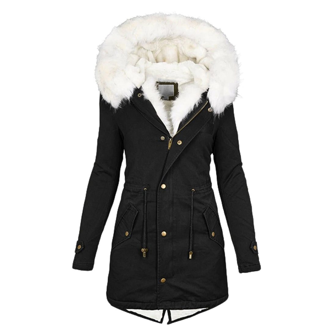Lange Winterjas met Faux Fur Kraag voor Dames - Schwarz