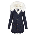 Lange Winterjas met Faux Fur Kraag voor Dames - Marineblau
