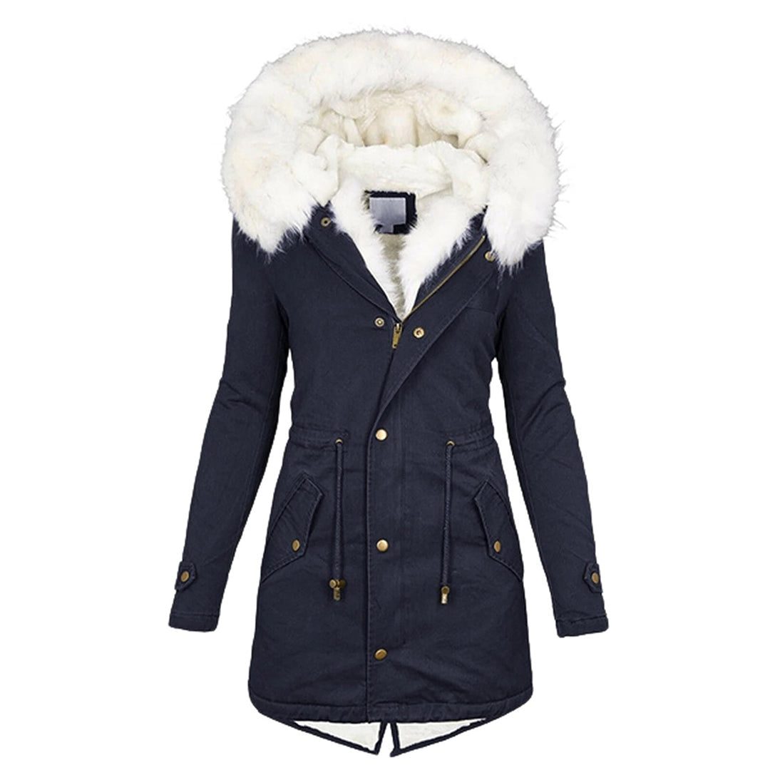 Lange Winterjas met Faux Fur Kraag voor Dames - Marineblau
