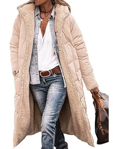 Lange Winterjas met Teddy Voering voor Dames - Beige