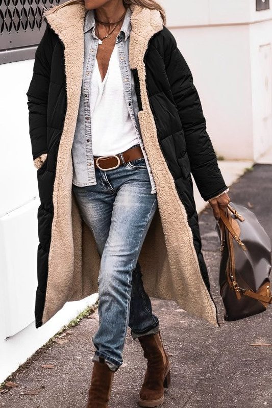 Lange Winterjas met Teddy Voering voor Dames - Schwarz