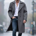 Lange Wollen Jas met Dubbele Knoopsluiting voor Heren - Dark Grey
