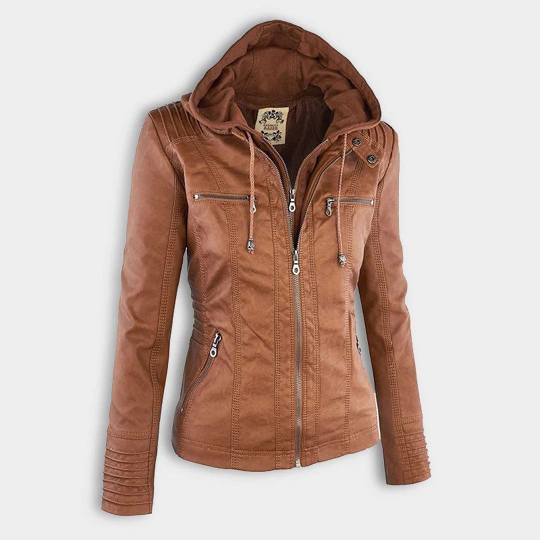 Leren Jas met Capuchon en Ritssluiting voor Dames