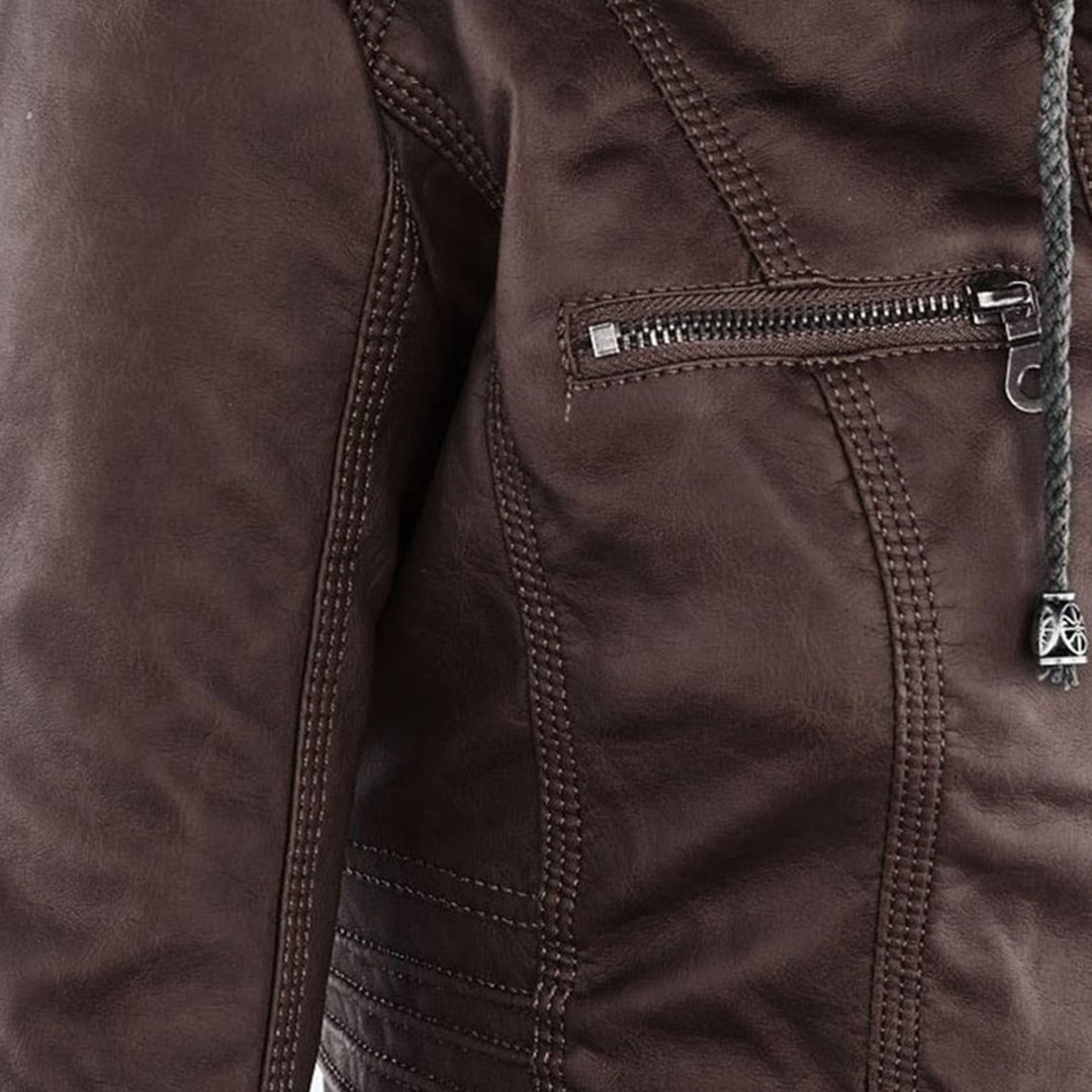 Leren Jas met Capuchon en Ritssluiting voor Dames - View 16