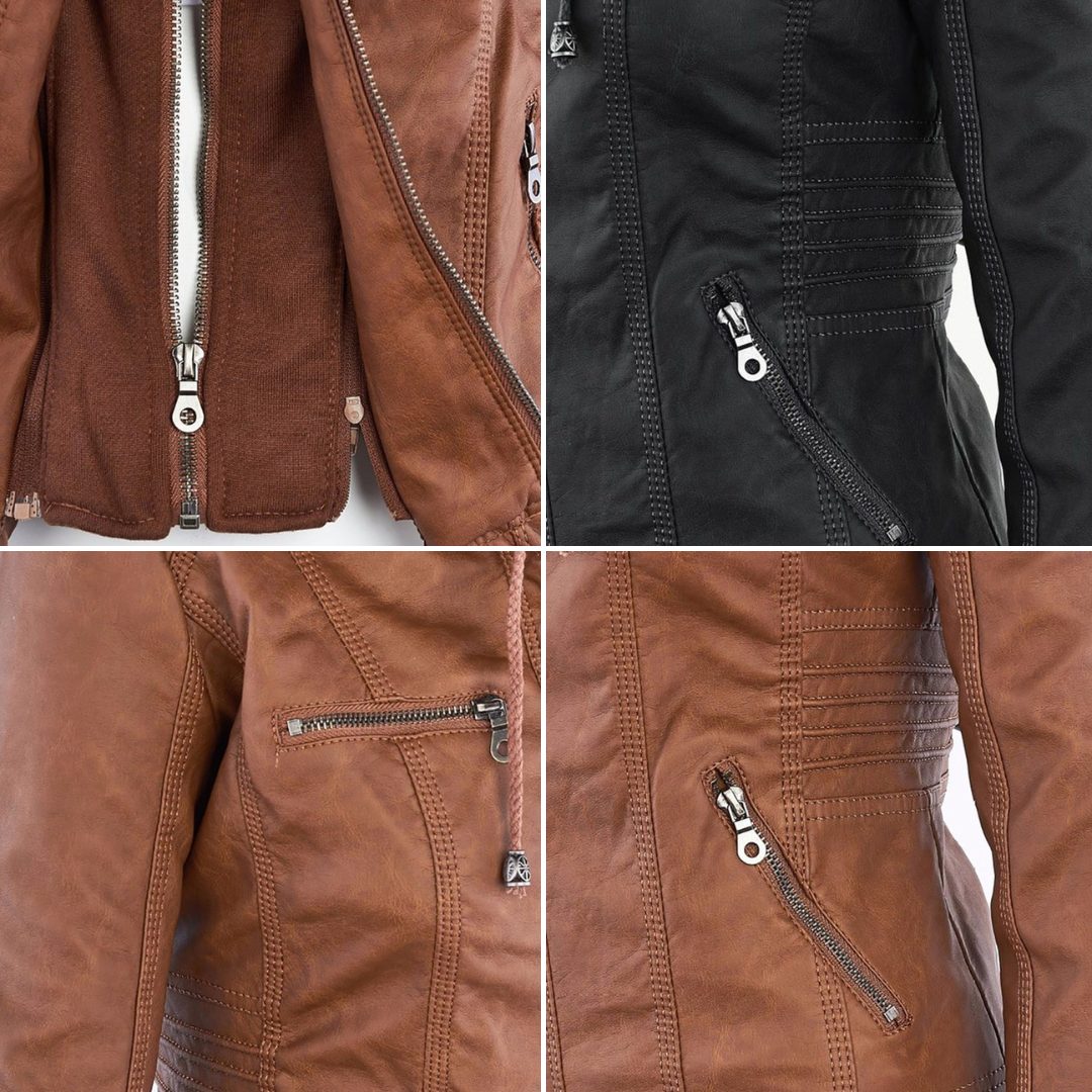 Leren Jas met Capuchon en Ritssluiting voor Dames - View 18
