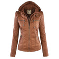 Leren Jas met Capuchon en Ritssluiting voor Dames - Khaki