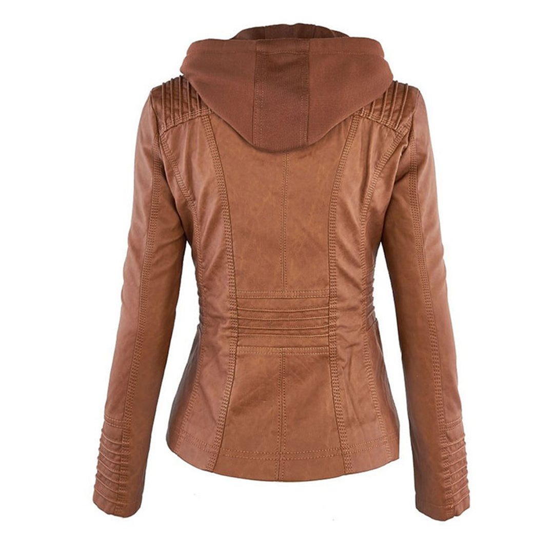 Leren Jas met Capuchon en Ritssluiting voor Dames - View 3