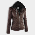 Leren Jas met Capuchon en Ritssluiting voor Dames - Braun