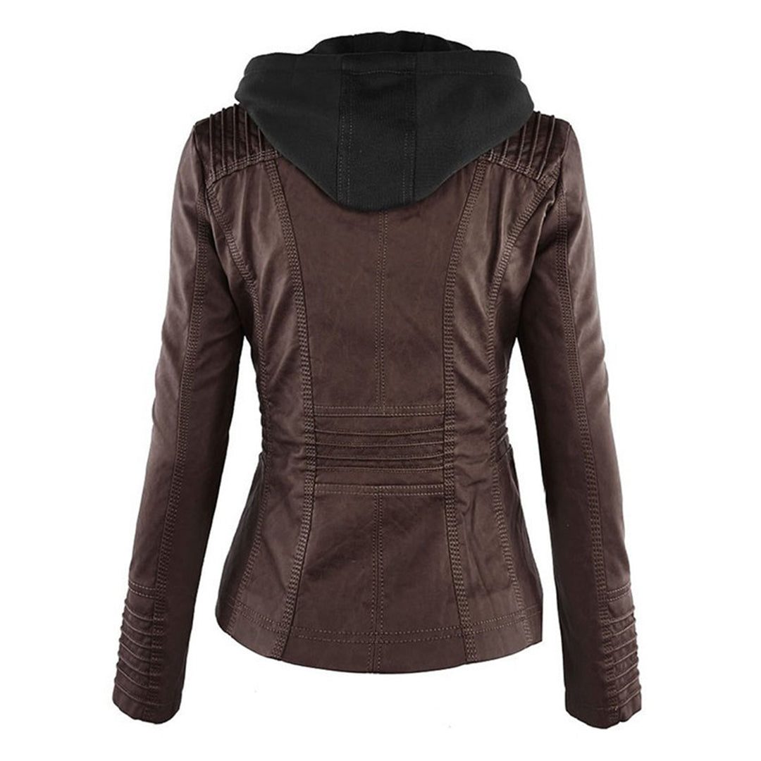 Leren Jas met Capuchon en Ritssluiting voor Dames - View 8