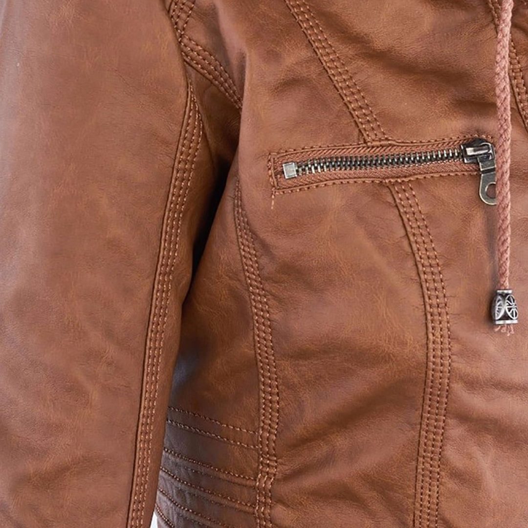 Leren Jas met Capuchon en Ritssluiting voor Dames - View 9