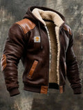 Leren Jas met Capuchon en Sherpa Voering voor Heren - Bruin